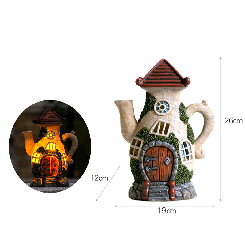 Garden Decoration Solar Light-emitting Sculpture Balcony Courtyard Decor Handmade Crafts Hangable Cartoon Small House Sculpture