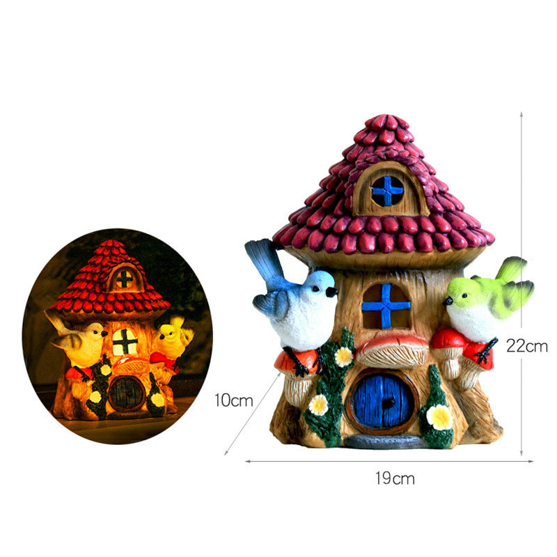 Garden Decoration Solar Light-emitting Sculpture Balcony Courtyard Decor Handmade Crafts Hangable Cartoon Small House Sculpture