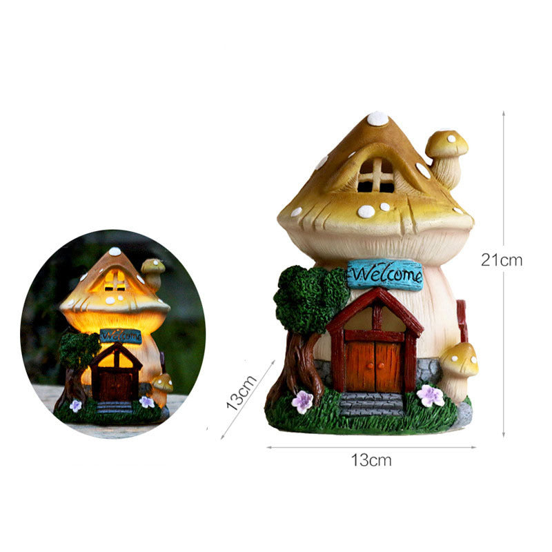 Garden Decoration Solar Light-emitting Sculpture Balcony Courtyard Decor Handmade Crafts Hangable Cartoon Small House Sculpture