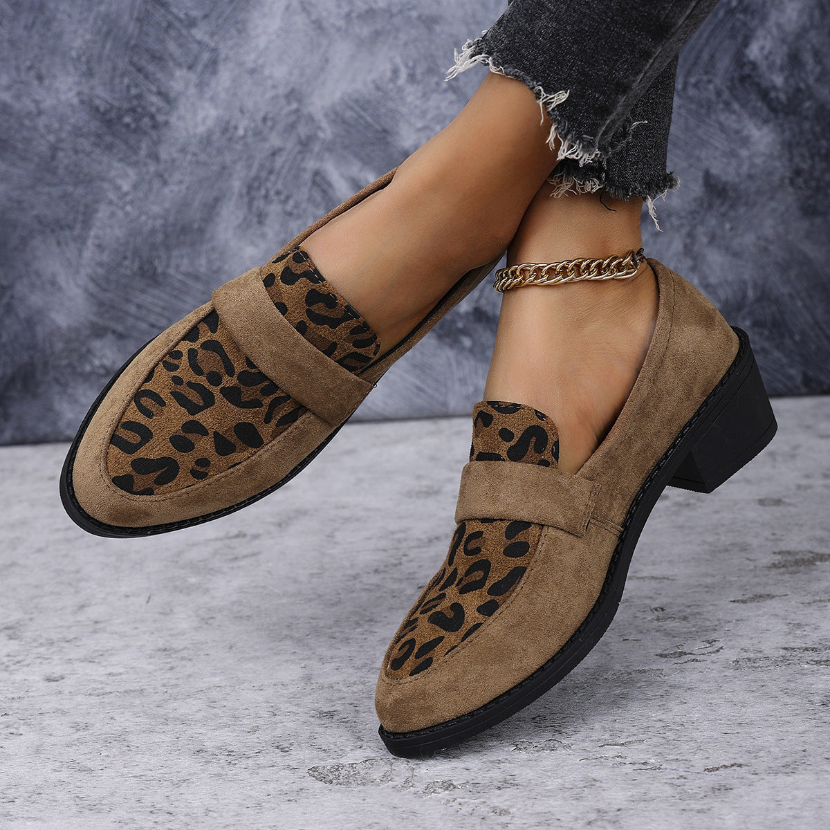 Leopard Print Slip-on Casual Suede Doug Single-layer Shoes