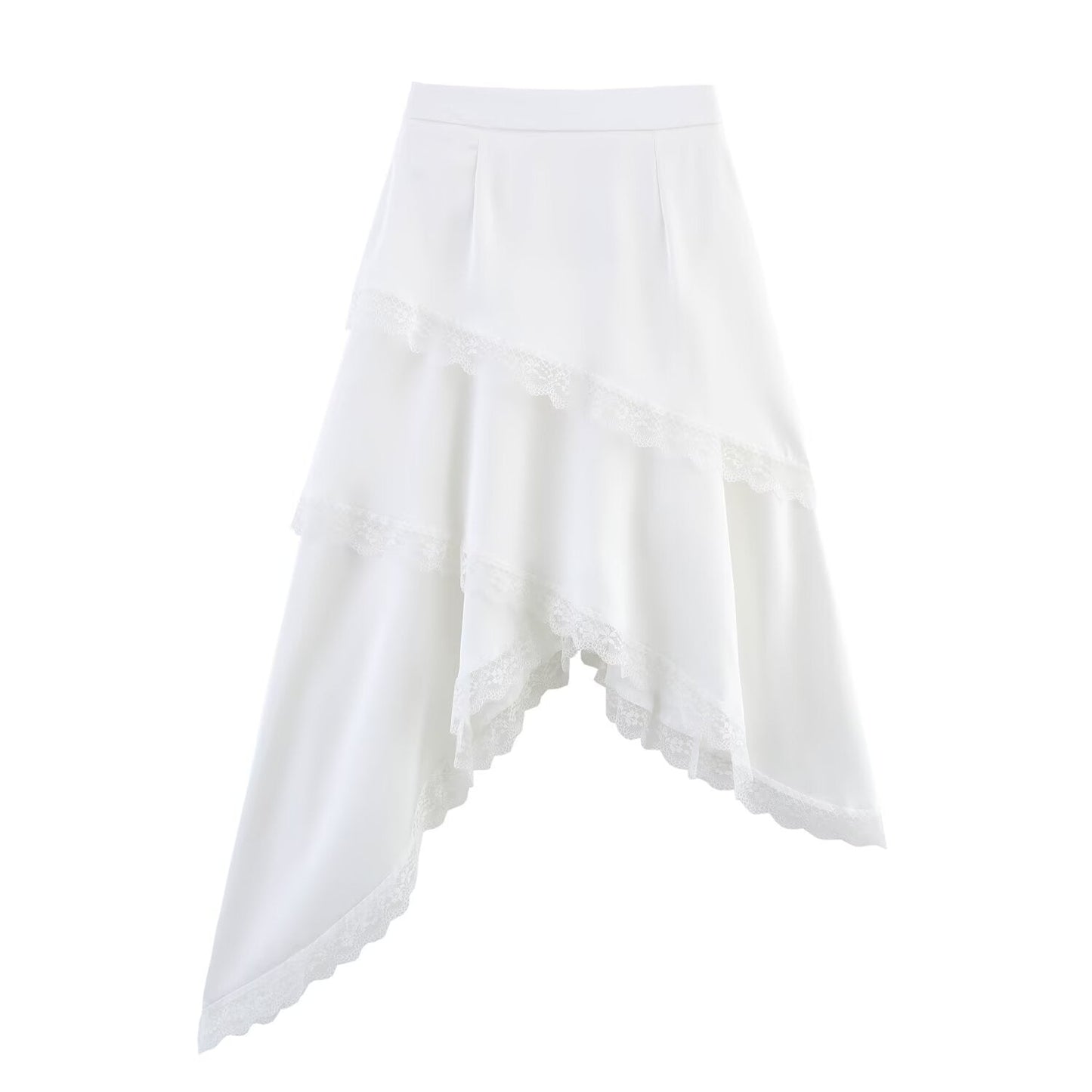 Spring And Summer Solid Color Multi-layer Irregular Lace Edge Tiered Skirt
