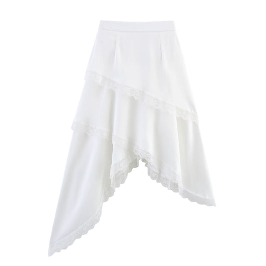 Spring And Summer Solid Color Multi-layer Irregular Lace Edge Tiered Skirt