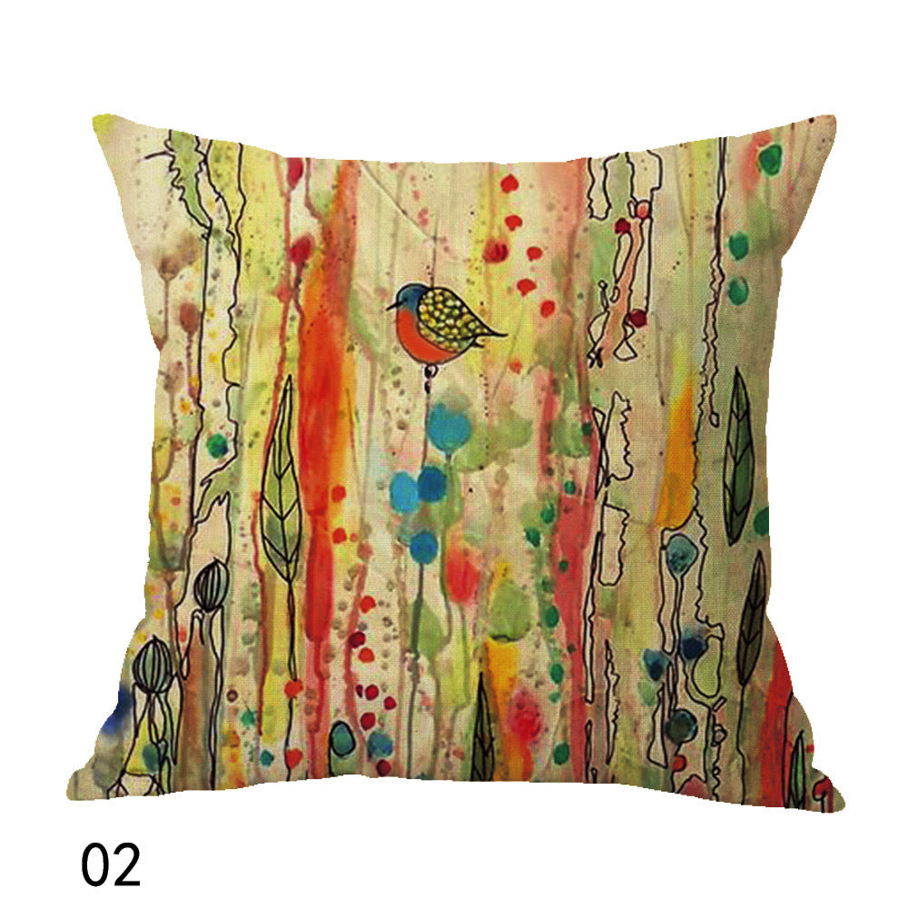 Oil painting bird cushion cover