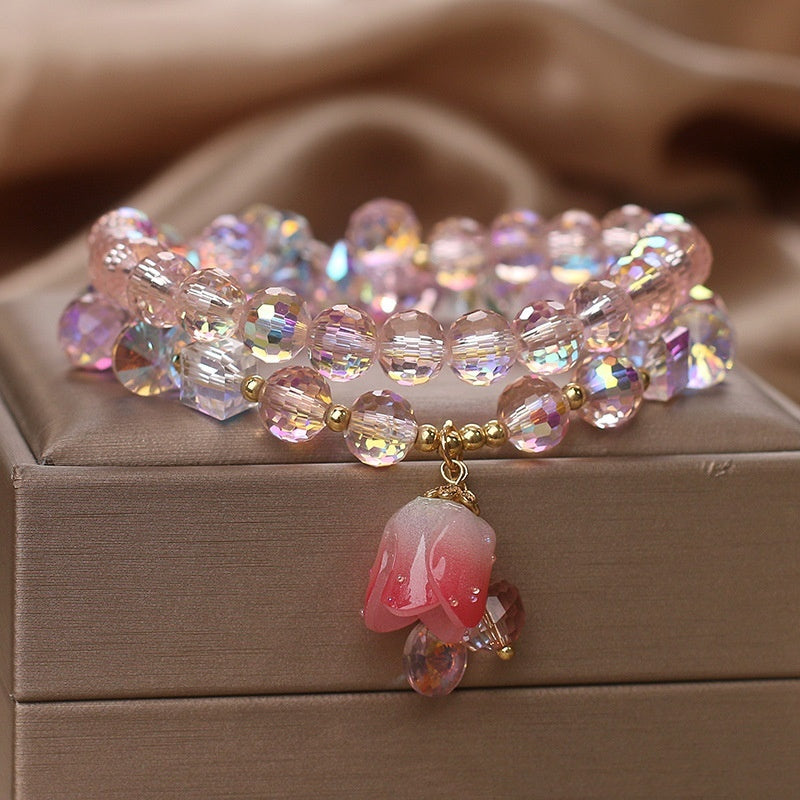 Exquisite Double Circle Twin Lily Crystal Bracelet