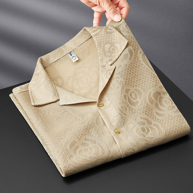 High-grade Jacquard Pattern Knitted Shirt Men's Short Sleeve Repair