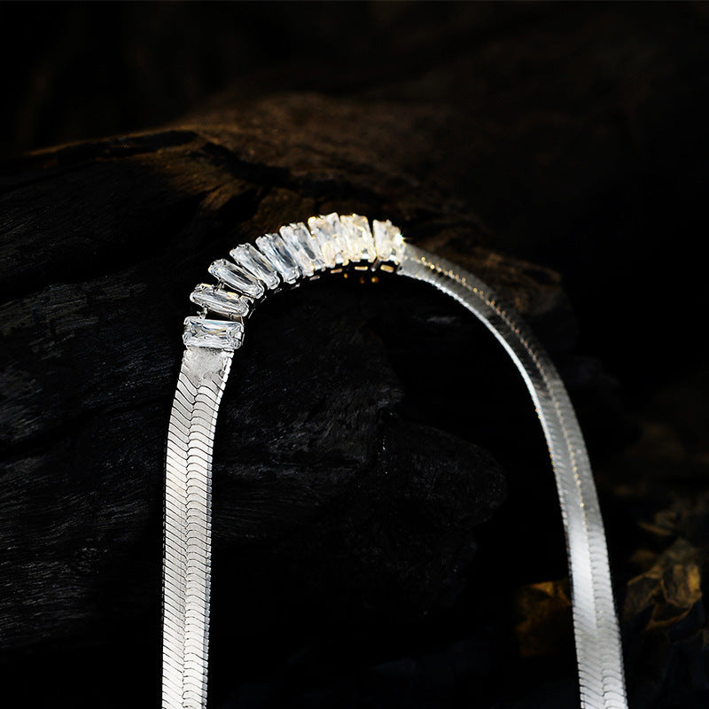 Zircon Bracelet Girls Niche High Sense French Entry Lux S925 Silver Square Diamond Mesh Red Snake Bones Chain