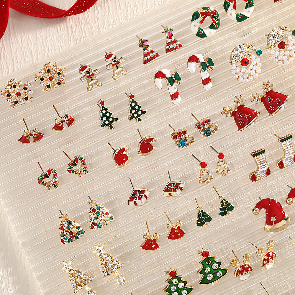 Christmas Fashion Elk Christmas Tree Snowflake Diamond Personalized Three-dimensional Cartoon Earrings