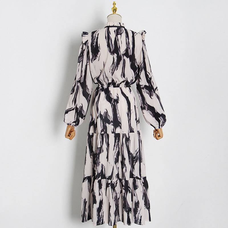 Women Maxi Dress Female Long Sleeve Printed Robe Lady