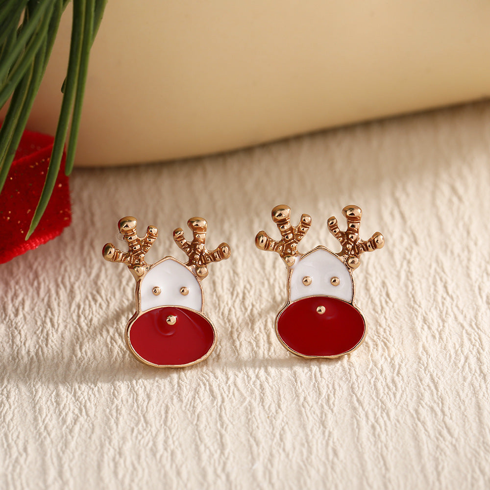 Christmas Fashion Elk Christmas Tree Snowflake Diamond Personalized Three-dimensional Cartoon Earrings