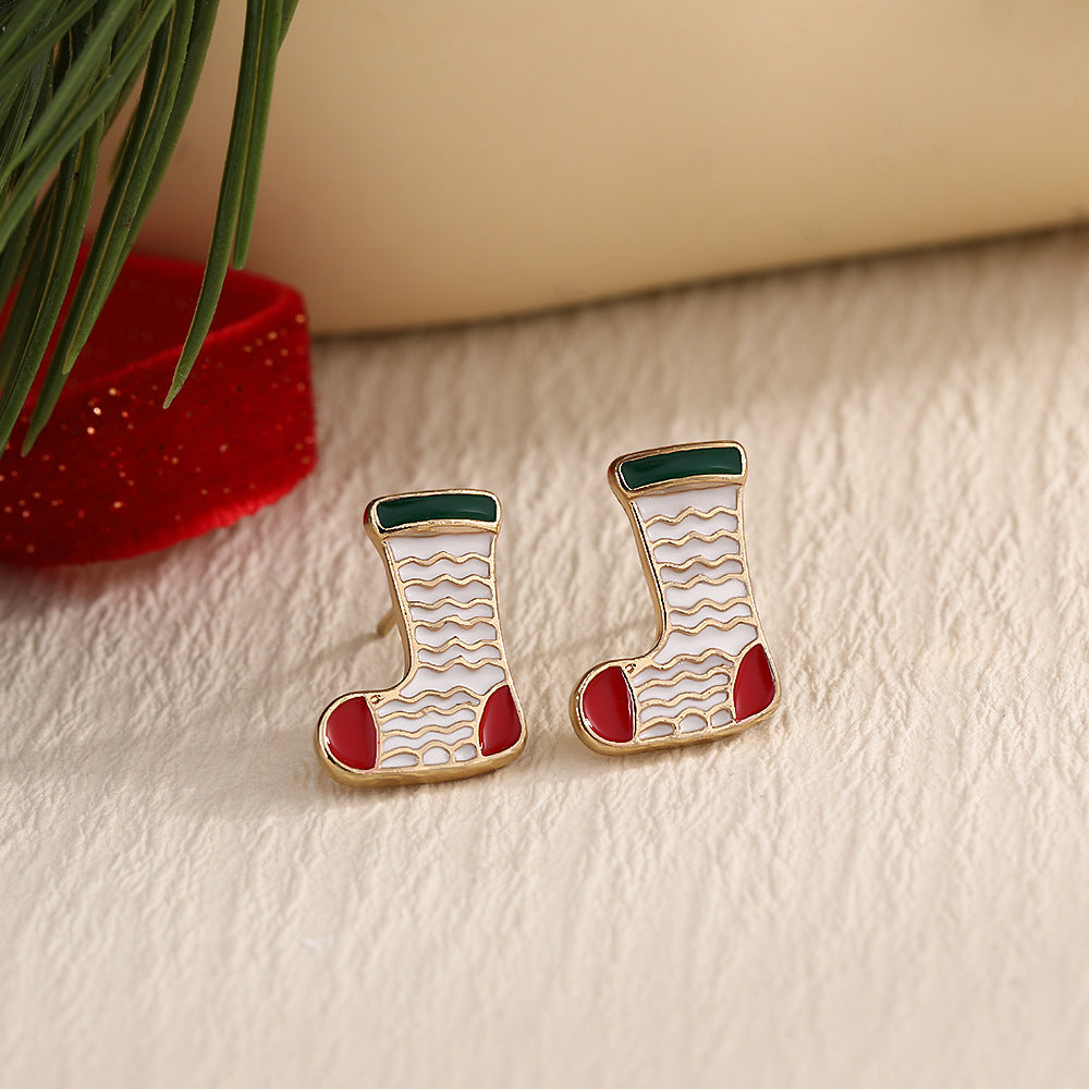 Christmas Fashion Elk Christmas Tree Snowflake Diamond Personalized Three-dimensional Cartoon Earrings