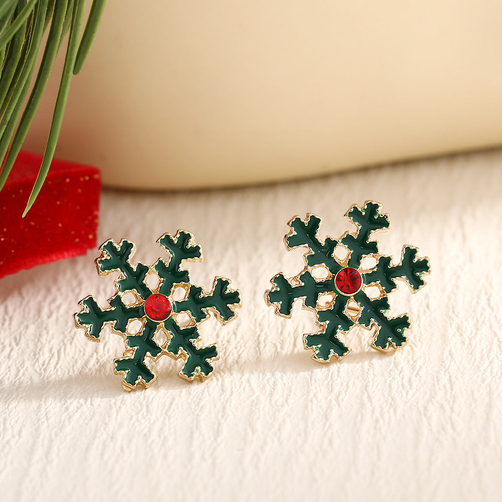 Christmas Fashion Elk Christmas Tree Snowflake Diamond Personalized Three-dimensional Cartoon Earrings