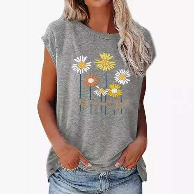 Women's 3D Digital Printing Cotton-like Flower Multi-element Short Sleeve