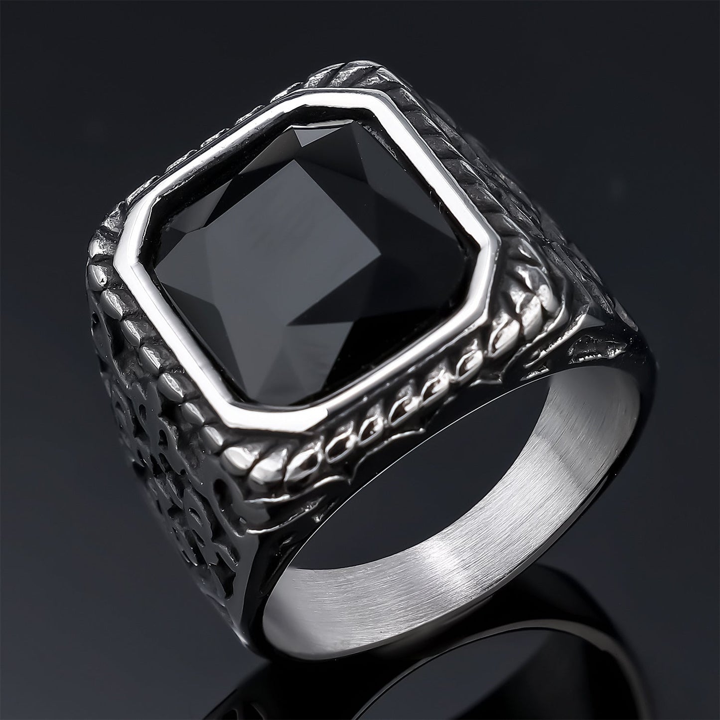 Stylish And Unique Vintage Rune Gemstone Stainless Steel Polished Ring