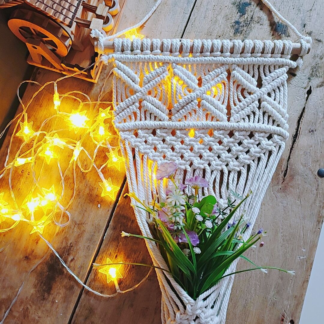 Nordic Style Woven Cotton Hanging Basket Gardening Hanging Net Pocket Flower Basket