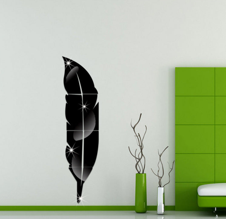 Acrylic feather mirror wall sticker European 3D wall sticker living room bedroom decoration