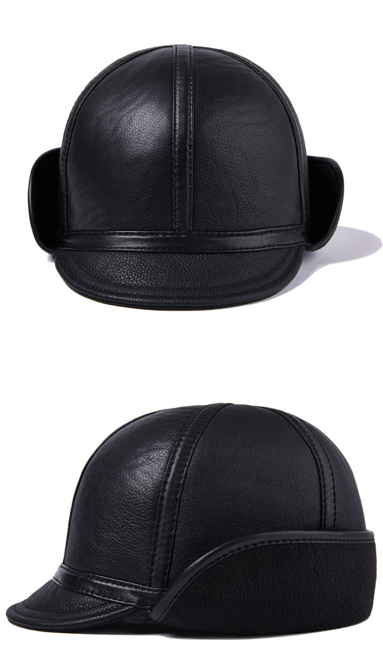 Casual Leather Men's Winter Sheepskin Velvet Thermal Outdoor Hat