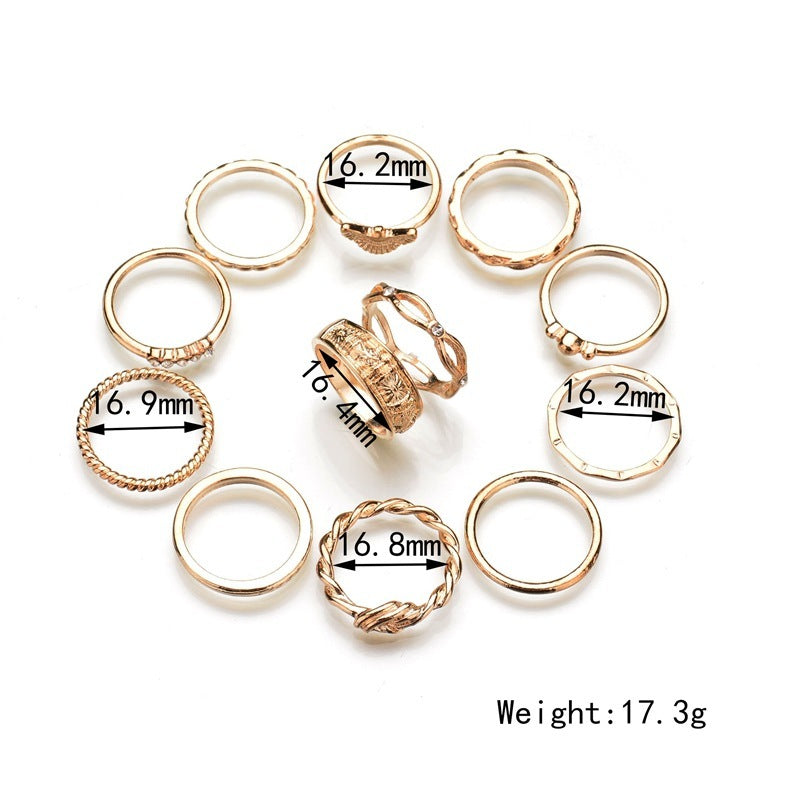 European and American fashion ring set 12-piece ring set diamond ring ring joint ring female ring