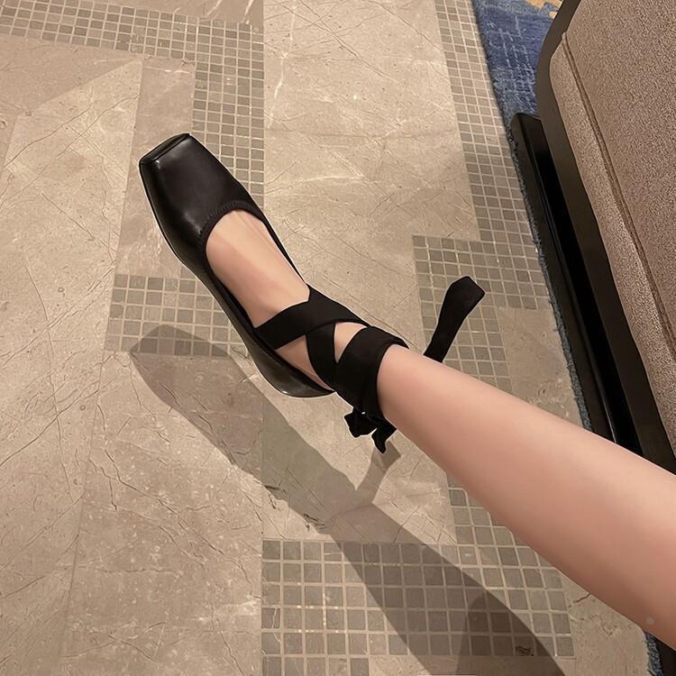 Comfortable Outerwear Flat Shoes Spring And Autumn French Mary Jane Shoes With Straps And Square Toes