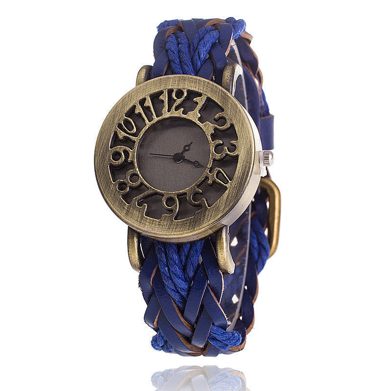 Woven leather retro hollow watch head bracelet watch ladies watch