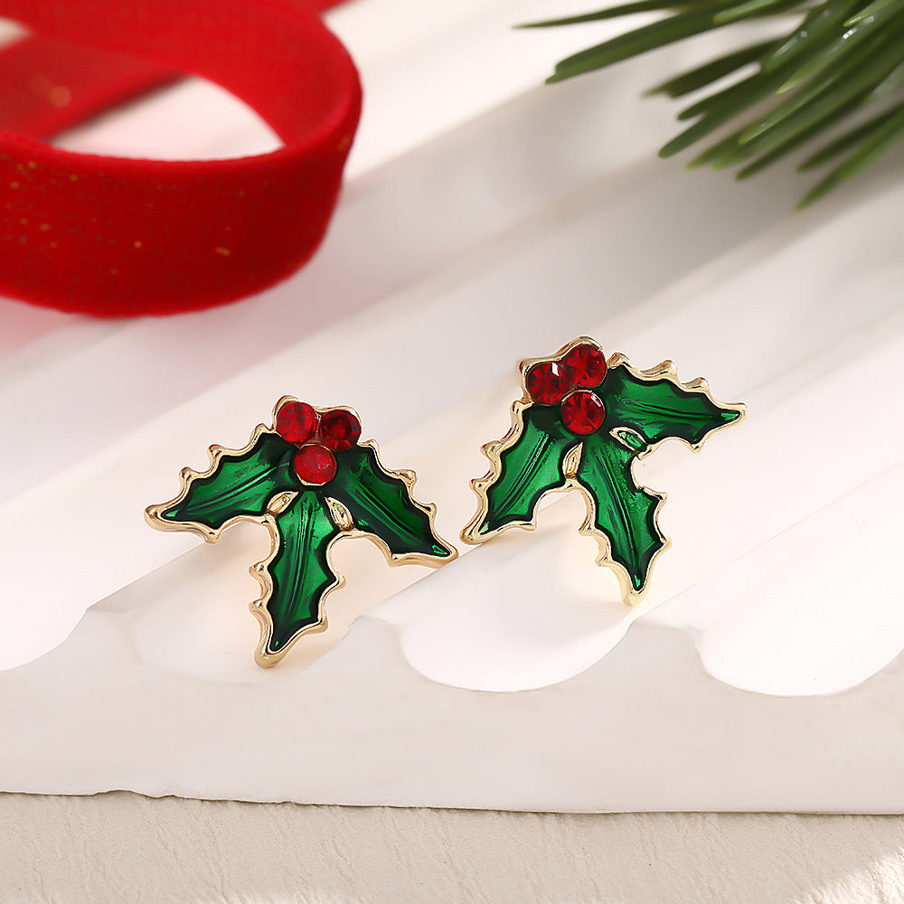Christmas Fashion Elk Christmas Tree Snowflake Diamond Personalized Three-dimensional Cartoon Earrings