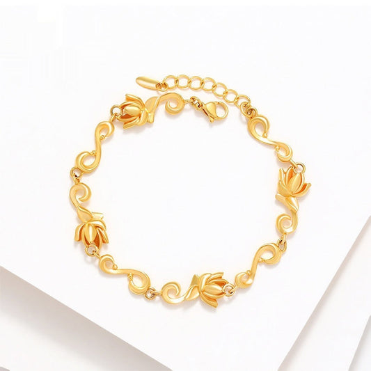 Alloy Plated Gloden Lotus Bracelet Girls High Sense Niche Retro