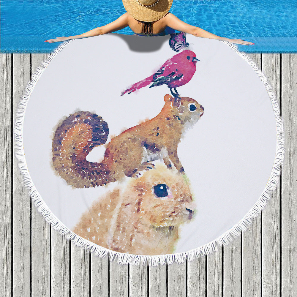 Round fringed beach towel