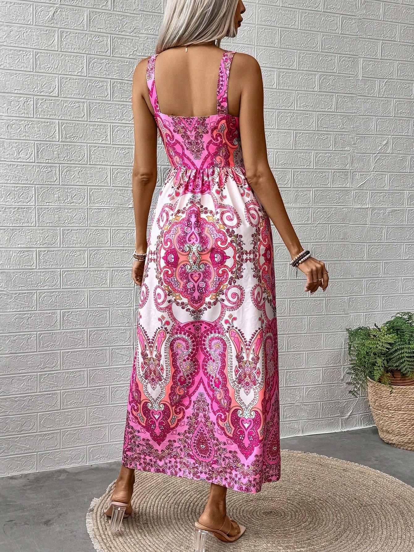 Women's Bohemian Style Printed Strappy Dress Maxi Women Outfit