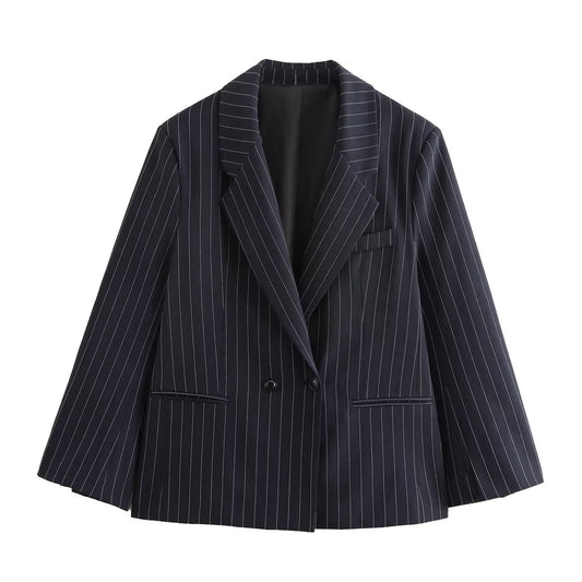 Winter New Versatile Pinstripe Double Breasted Baggy Coat
