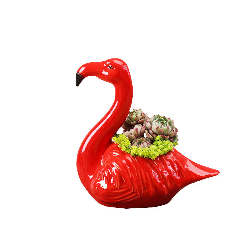 Red Flamingo Flower Pot Desktop Decoration Succulent Potted Cartoon