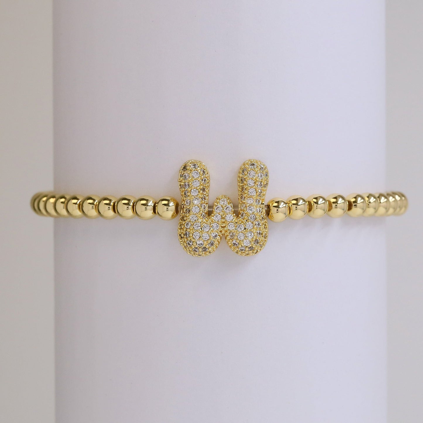 Fashion Jewelry 18K Balloon Bubble Zircon Letter Beaded Copper Bead Elastic String Bracelet