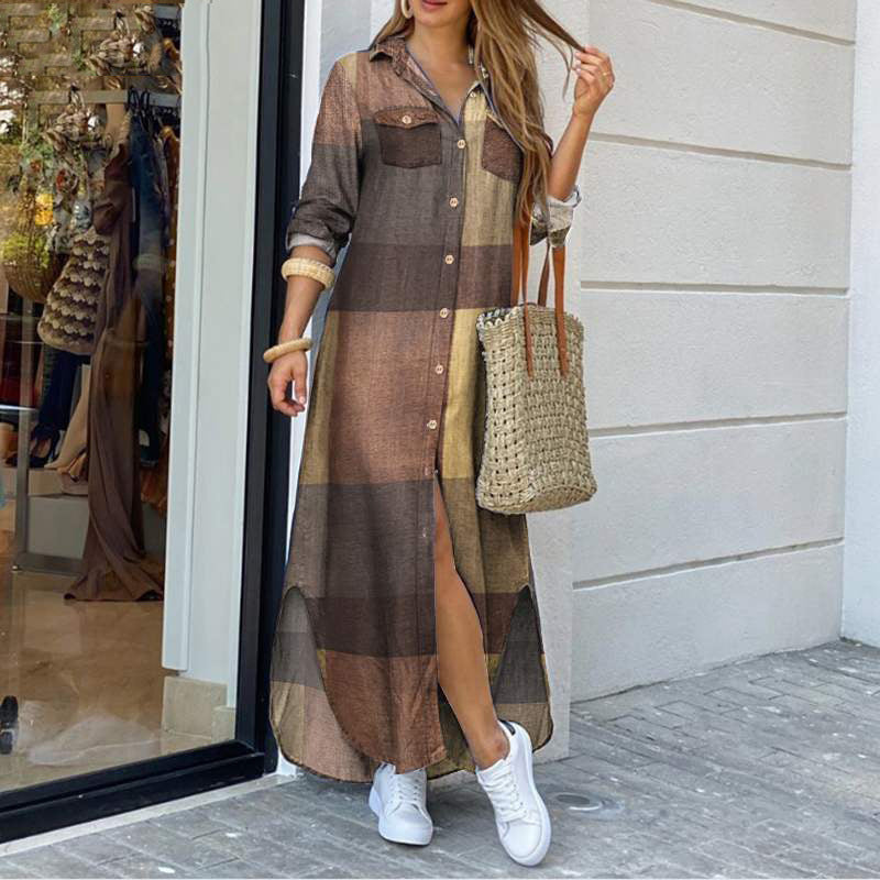 New Fashion Long Sleeve Shirt Dress Long Dress