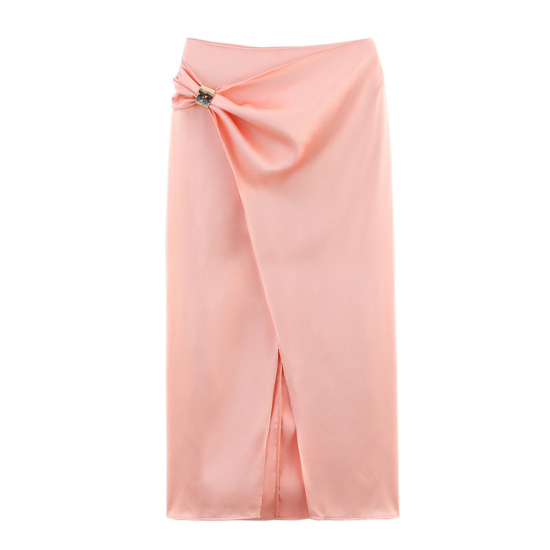 Gold Inlaid Silk Satin Texture Midi Dress