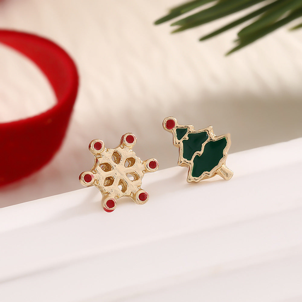 Christmas Fashion Elk Christmas Tree Snowflake Diamond Personalized Three-dimensional Cartoon Earrings