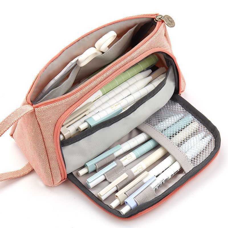 Multifunctional Large-capacity Cosmetic Bag Candy Color Cotton Linen Korean Simple Pencil Bag
