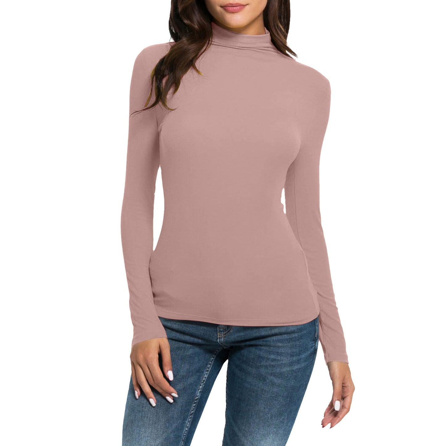 Women's Casual Long-sleeved Turtleneck Solid Color Top Bottoming Shirt