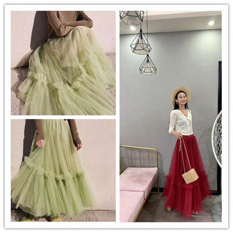 Mesh Women's High Waist Midi A- Line Skirt