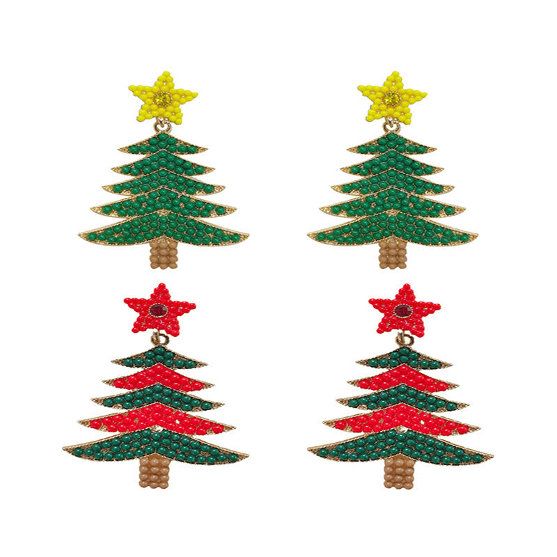 Dripping Oil Red Green Christmas Tree Cartoon Christmas Earrings