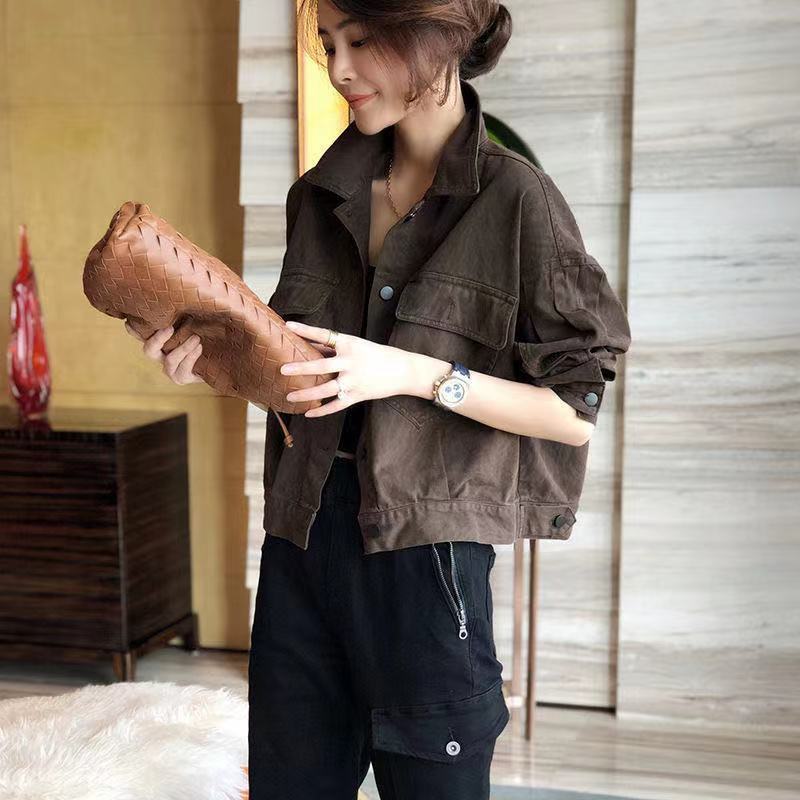 Red Workwear Denim Jacket Women's Short Jacket Top