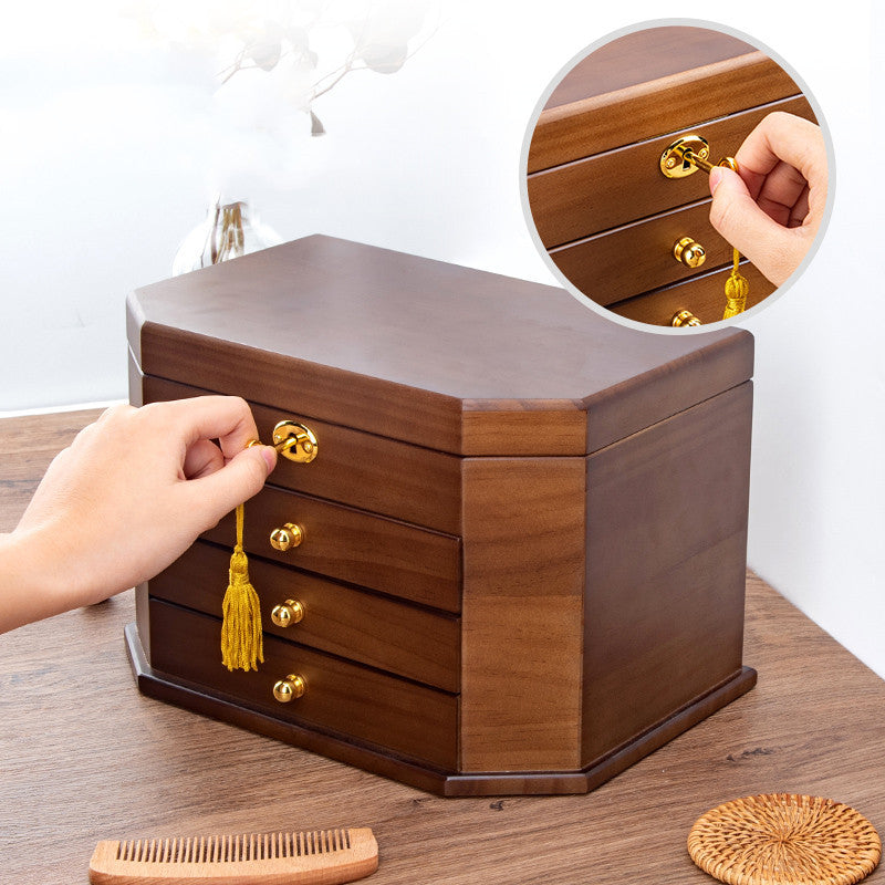 Solid Wood Jewelry Storage Box Large Capacity Simple Retro