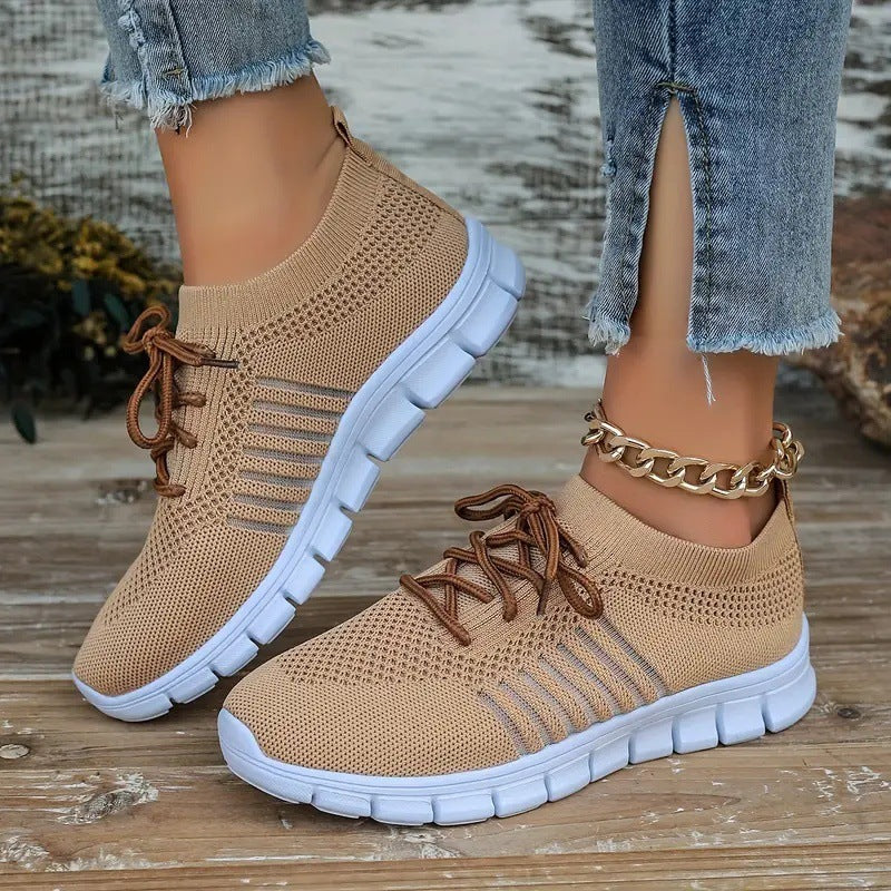 Casual Ladies Breathable Women Flying Knit Sports Flat Shoes