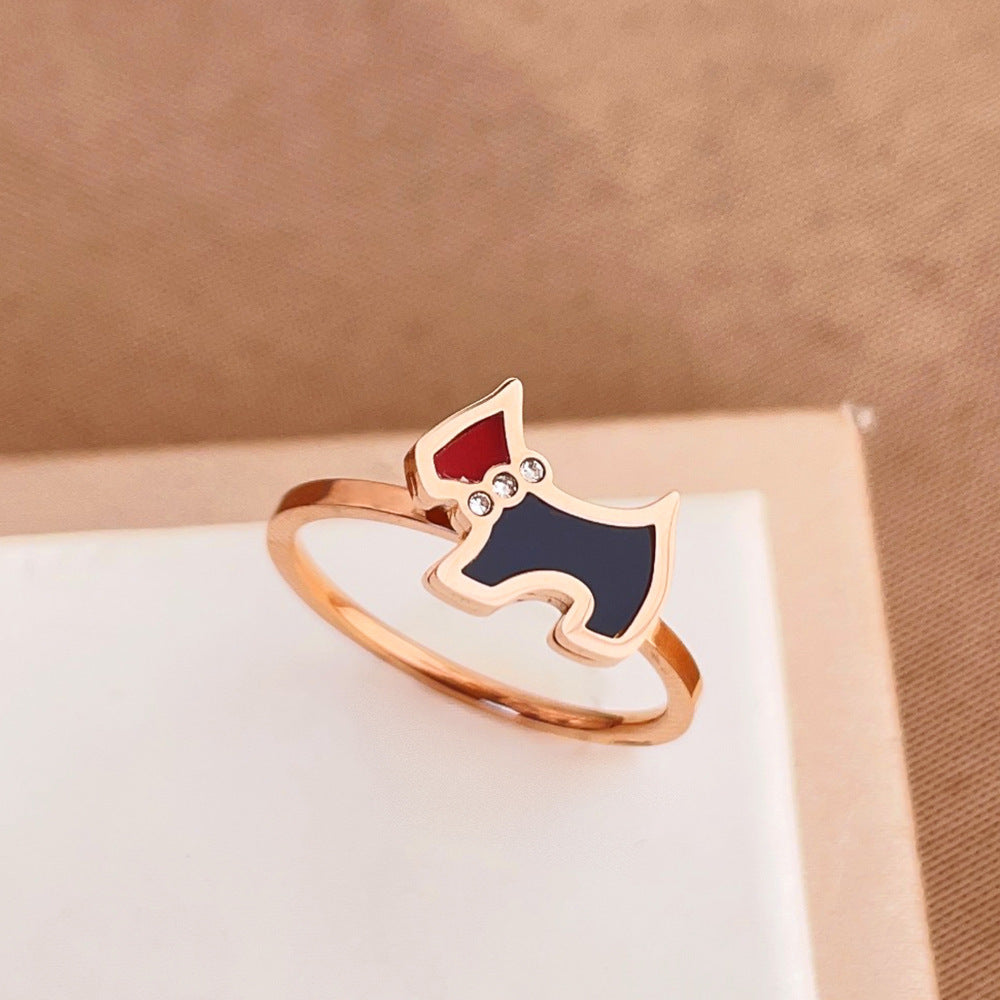Dog French Personalized Niche Design Titanium Steel Ring