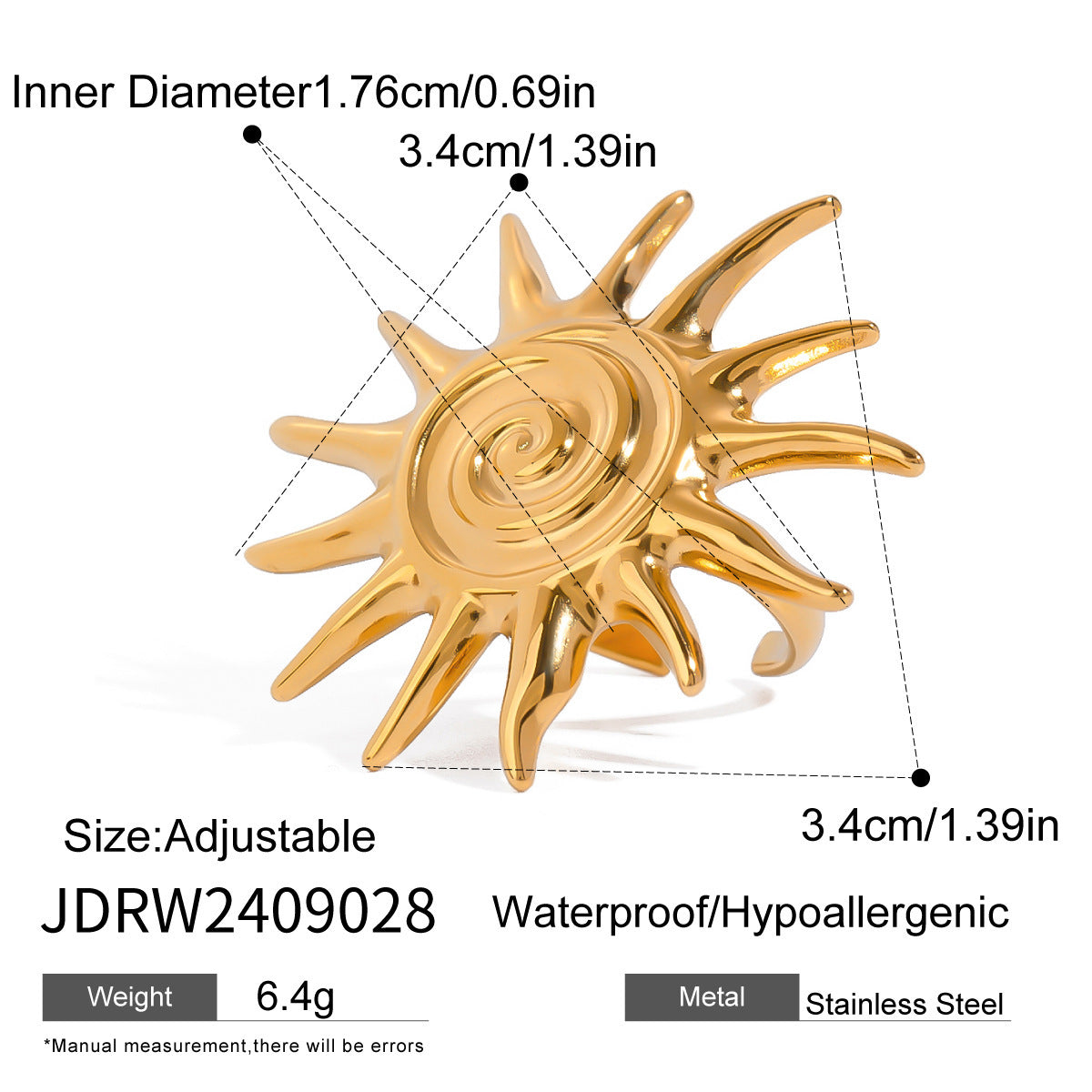 Stainless Steel Thread SUNFLOWER Adjustable Fashion Ring