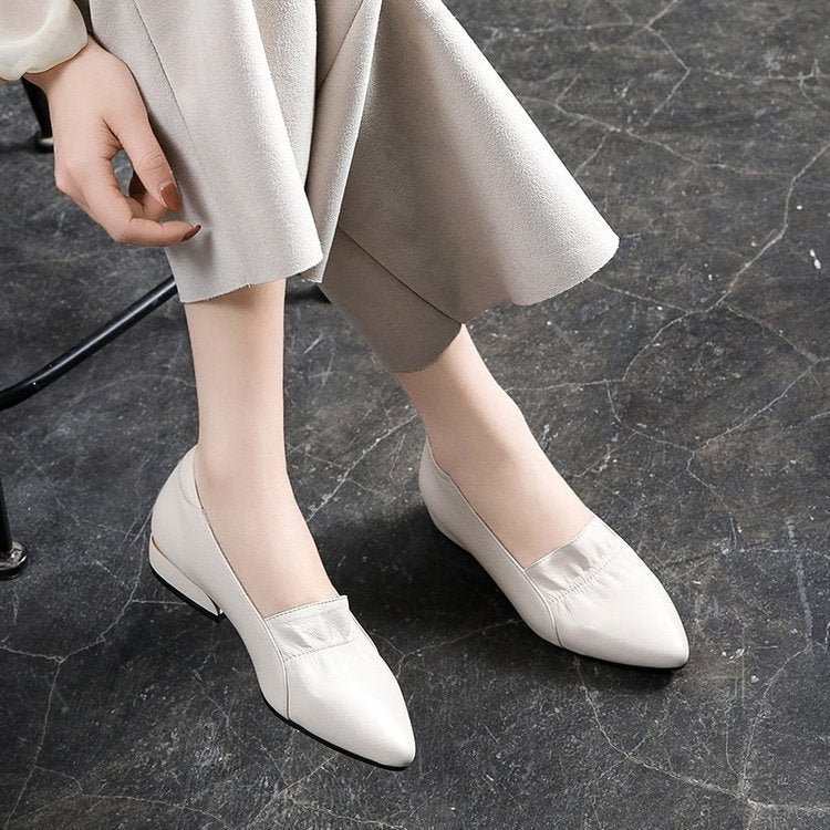 True Soft Leather Flat Sole Single-shoe Women's Low-heeled Shoes