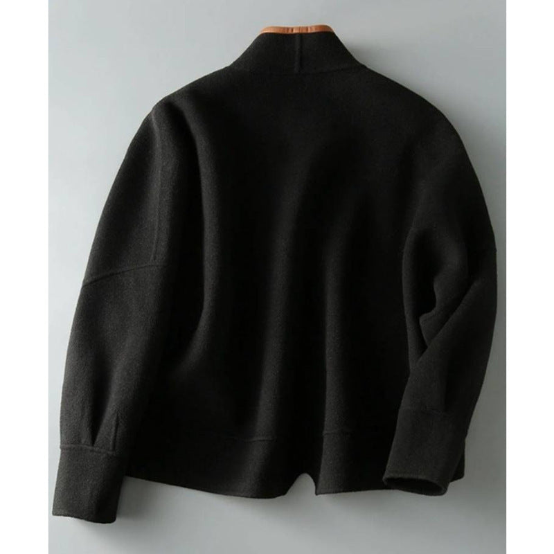 Autumn Korean Style Versatile Contrast Color Fashion Loose-fitting Long Sleeves Short Black Sweater Coat For Women