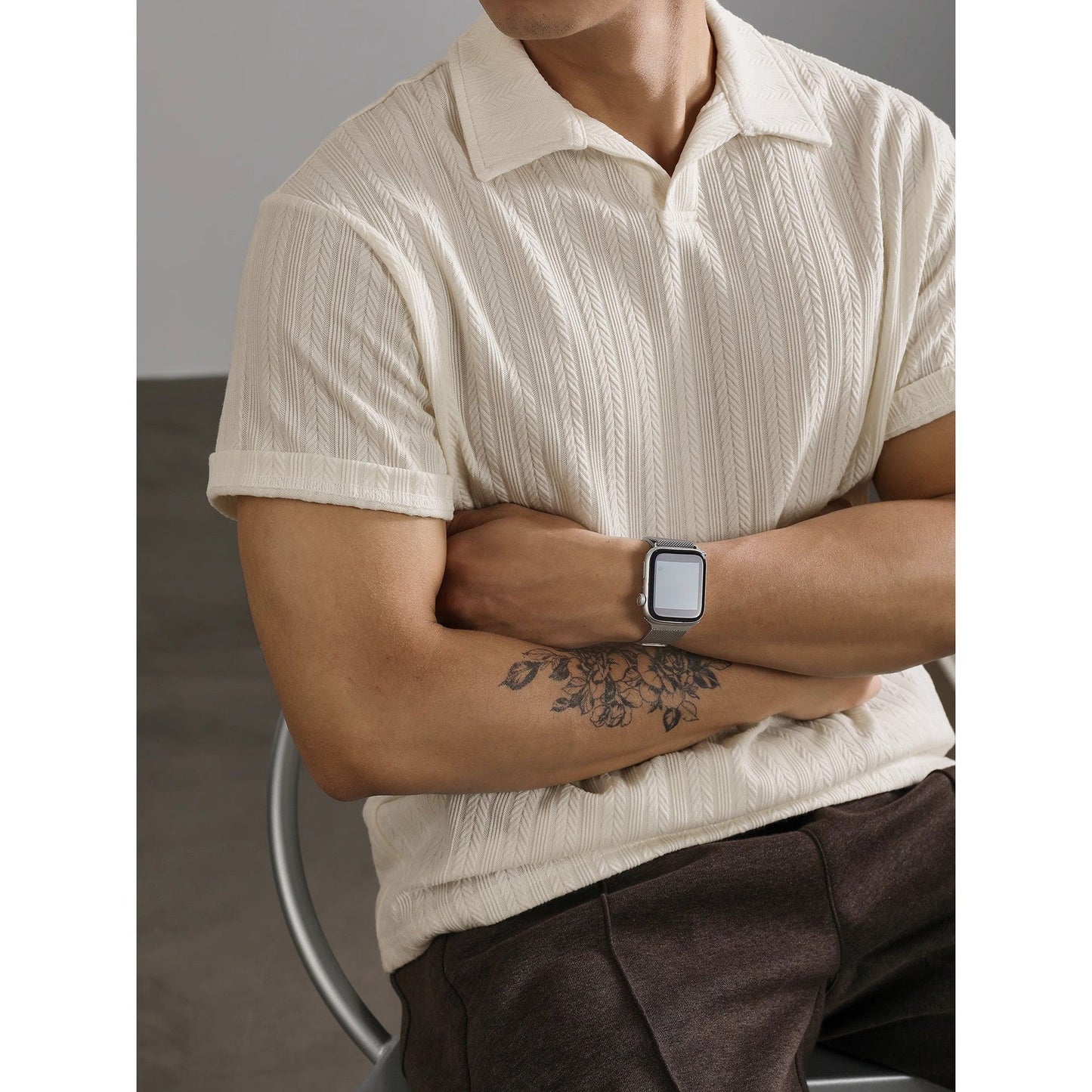 Wheat Woven Texture Summer Breathable Slim Fit Business