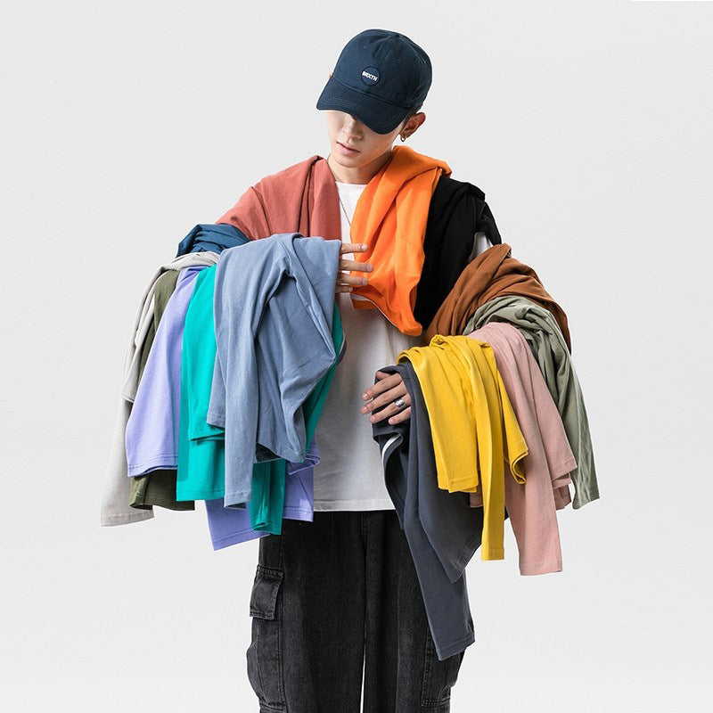 Youth Solid Color Round Neck Sports Pure Cotton Top Men