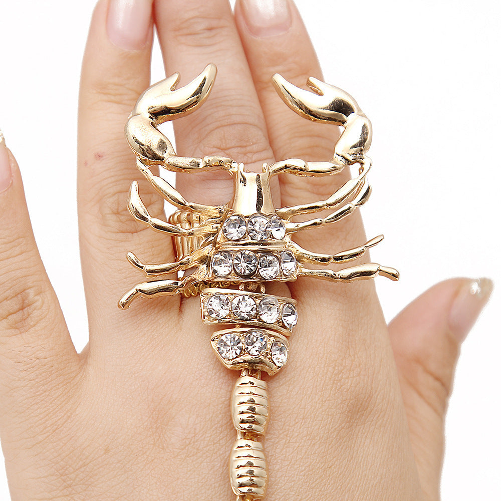 Alloy Diamond Scorpion Hand Ring Bracelet