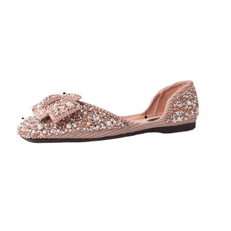 Gentle Flat Rhinestone Single Shoe New Fairy Pearl