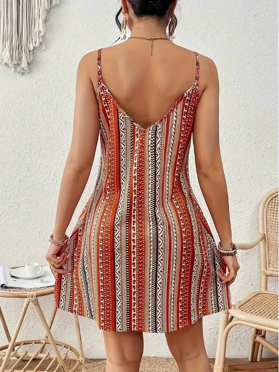 Women's Paisley Print Spaghetti Suspender Dress - Machine Washable, Non-Sheer For Spring Autumn, Spaghetti Strap Top