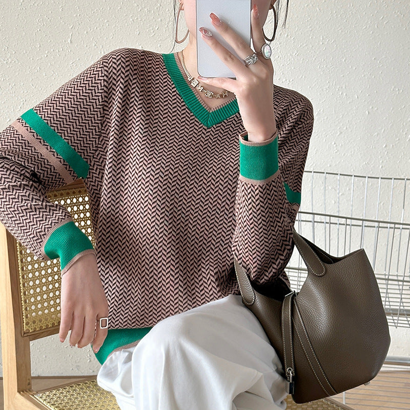 Autumn And Winter Lazy Style Sweater Women's Fashionable Retro Casual Long-sleeved Sweater With Pullover